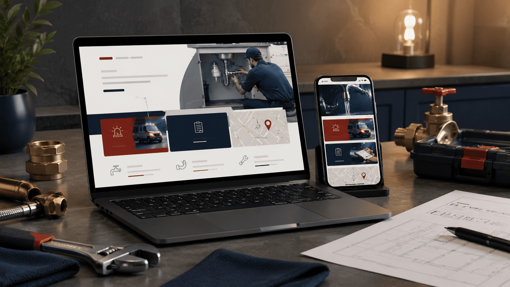 Site WordPress moderne pour plombier avec prestations et demande de devis