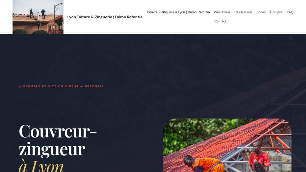 Capture du site de démonstration Lyon Toiture et Zinguerie