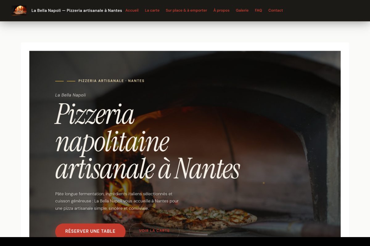 Capture d’écran du site démo pizzeria napolitaine créé par Refontia