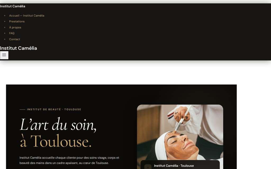 Capture d’écran du site démo institut de beauté créé par Refontia
